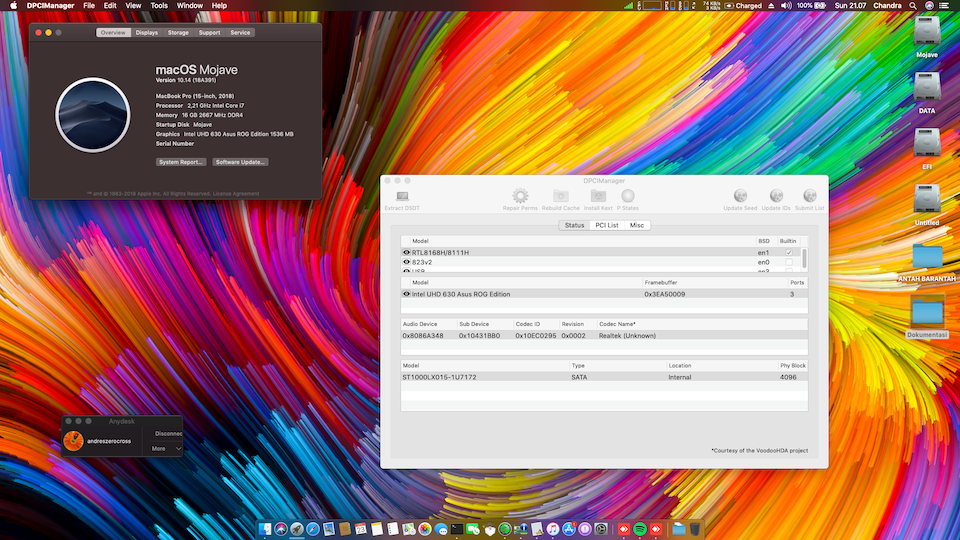 Success Hackintosh macOS Mojave 10.14 Build 18A391 at Asus ROG GL503GE-EN129T